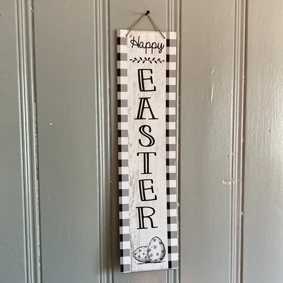 2/$20 NWT Beautiful Black & White Gingham Vertical Happy Easter Decoration Sign - Picture 5 of 12